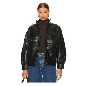 NWT! LPA Halle Faux Leather Bomber Jacket in Black